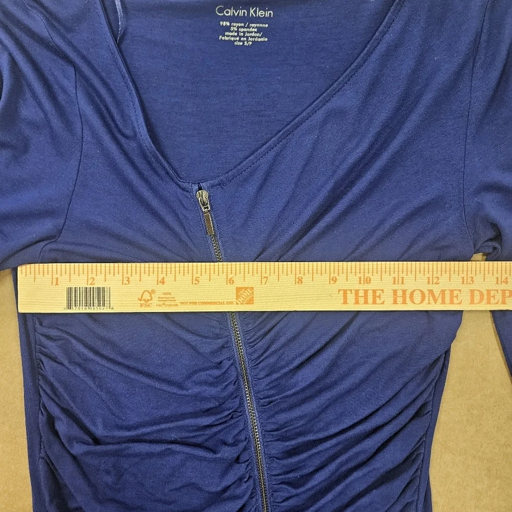 Calvin Klein Ruched Bodycon Long Sleeve Mini Dress Tunic Royal Blue Size Small - Picture 9 of 12